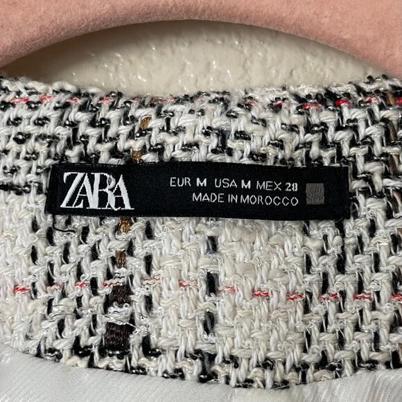 Zara Dress Womens Medium White Plaid Tweed Metallic Mini Sheath Preppy Academia - Picture 10 of 12